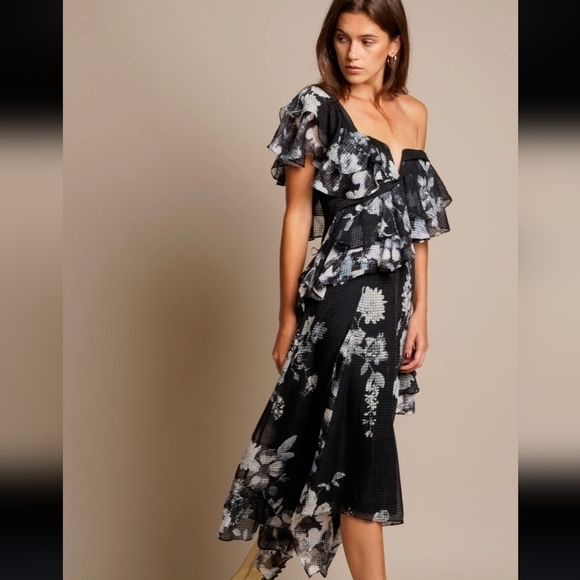 NEW Chelsea & Walker Cara Black & White Silk Jacquard Midi Dress Size 2 - Picture 4 of 16